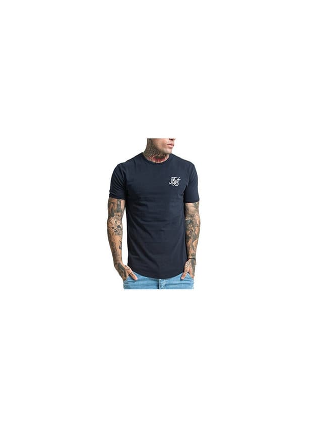 Fashion Sik Silk Hombre Hem curva Logo Gimnasio de la camiseta