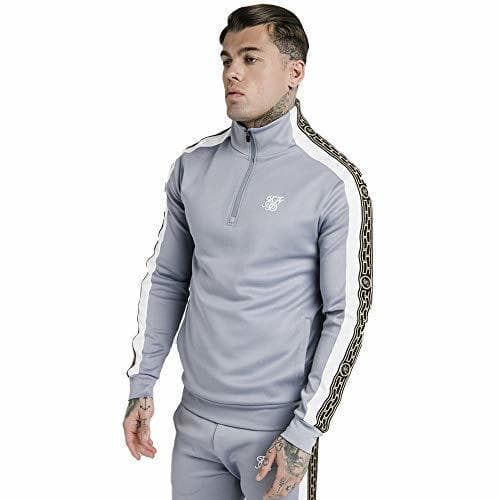 Fashion Sik Silk Panelled Racer 1/4 Zip Funnel Neck - Grey