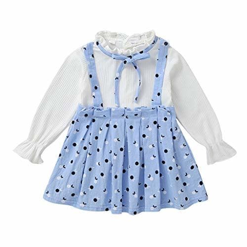 Lugar Timogee Vestido para Niñas Vestido de Patchwork de Lunares con Lazo de