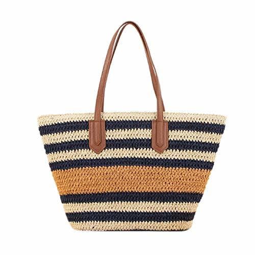 Producto Bolso de paja de verano a rayas para mujer Bolso de playa