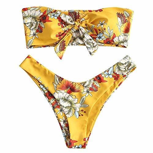 Place Voqeen Mujeres Bowknot Corbata Estampado Floral Bandeau Traje de baño Bikini de