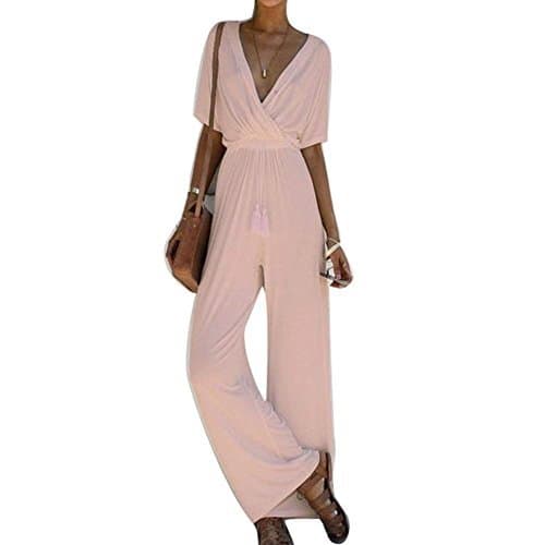 Lugar Overall Mujer Largos Elegantes Anchos Casual Verano Playsuit Manga Corta V Cuello