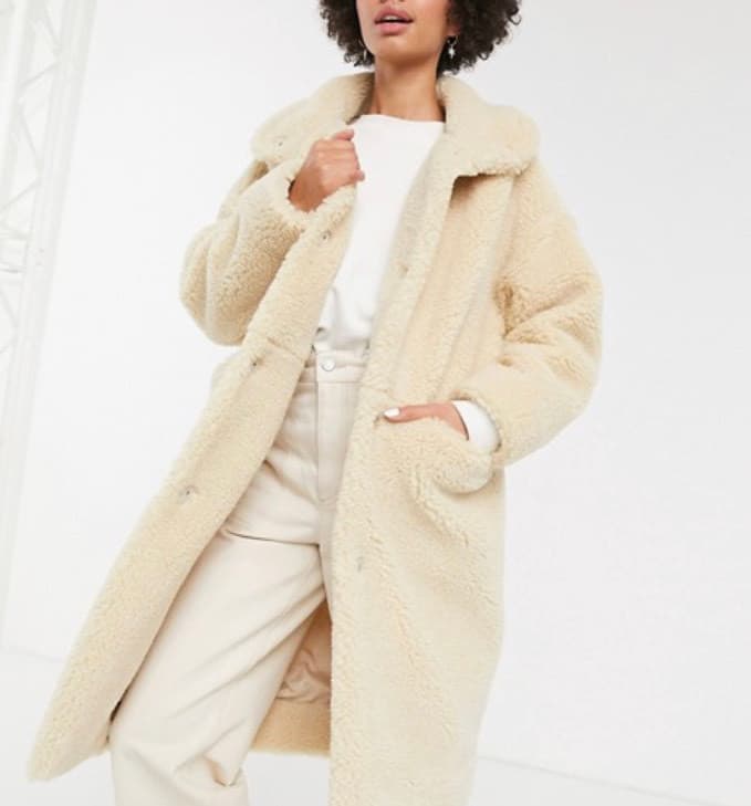 Moda Monki midi teddy coat in off white