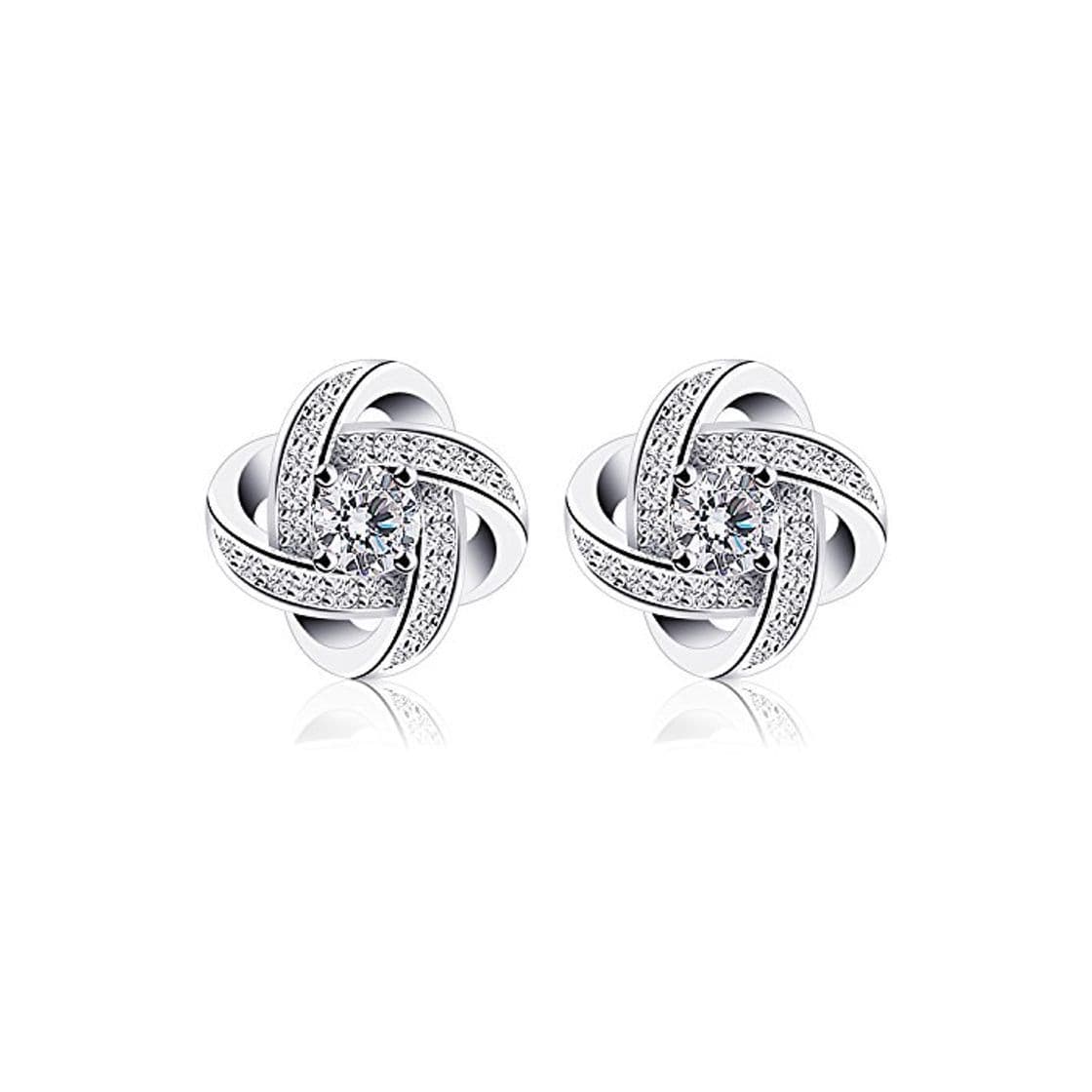 Fashion B.Catcher Pendientes de Plata de Ley 925 Doble Estrella mujer Elegante Blanco Brillante Circonita