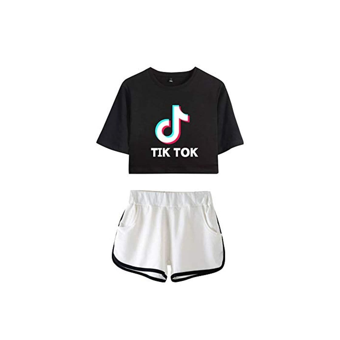 Product Camiseta y Pantalones Cortos Set TIK TOK Impresa Crop Top T-Shirt