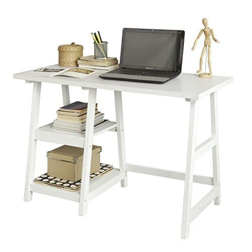 Producto SoBuy® Mesa de Escritorio, Mesa de Ordenador con 2 estantes, Color Blanco,