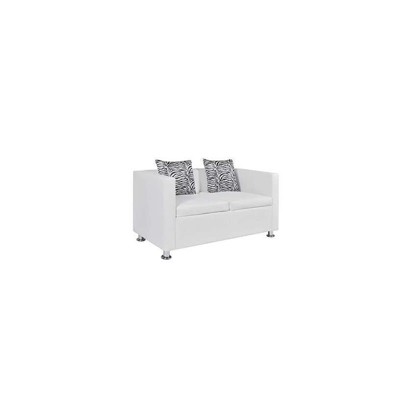 Home vidaXL Sofá Moderno de 2 Plazas Cuero Artificial Blanco Sillón de Salón