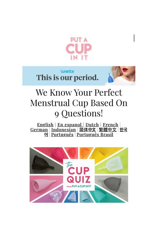 Product Quizz de copos menstruais