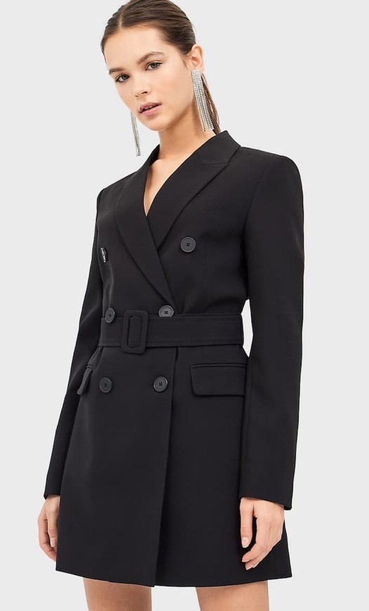 Fashion Blazer dress preto com cinto 