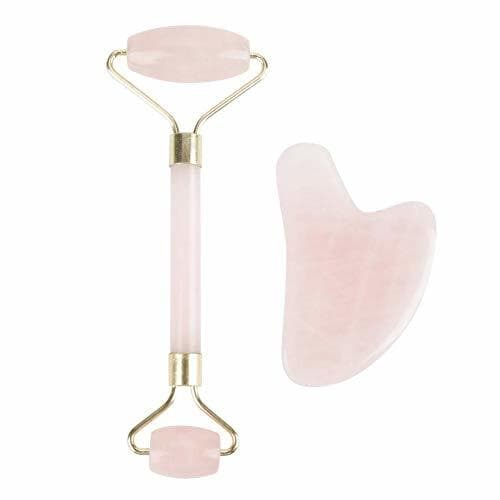 Producto Hongzer Crystal Rose Quartz Roller y Gua Sha Scraping Tool Set