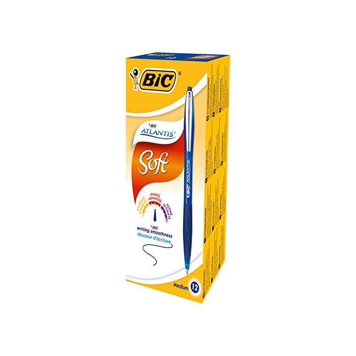 Producto BIC Atlantis Soft - Caja de 12 unidades, bolígrafo retráctil punta media