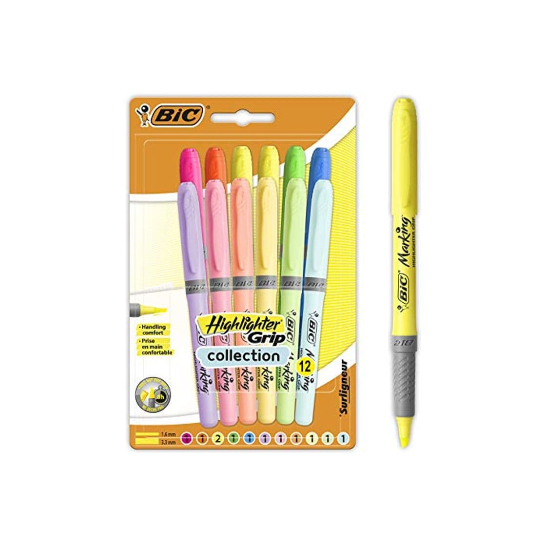 Producto BIC Highlighter Grip Marcadores de Punta Biselada Regulable - Colores en Tonos