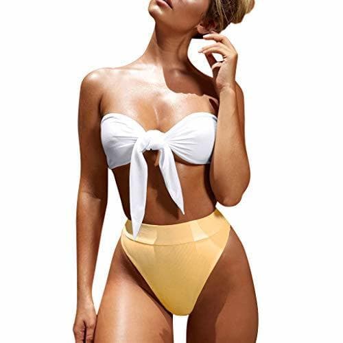 Moda Mymyguoe Mujer Bikinis Top de Tubo Dividida Traje de baño Bikini de