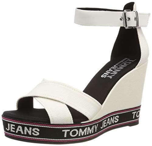 Product Tommy Hilfiger Pop Webbing Wedge Sandal, Sandalias con Plataforma para Mujer, Blanco