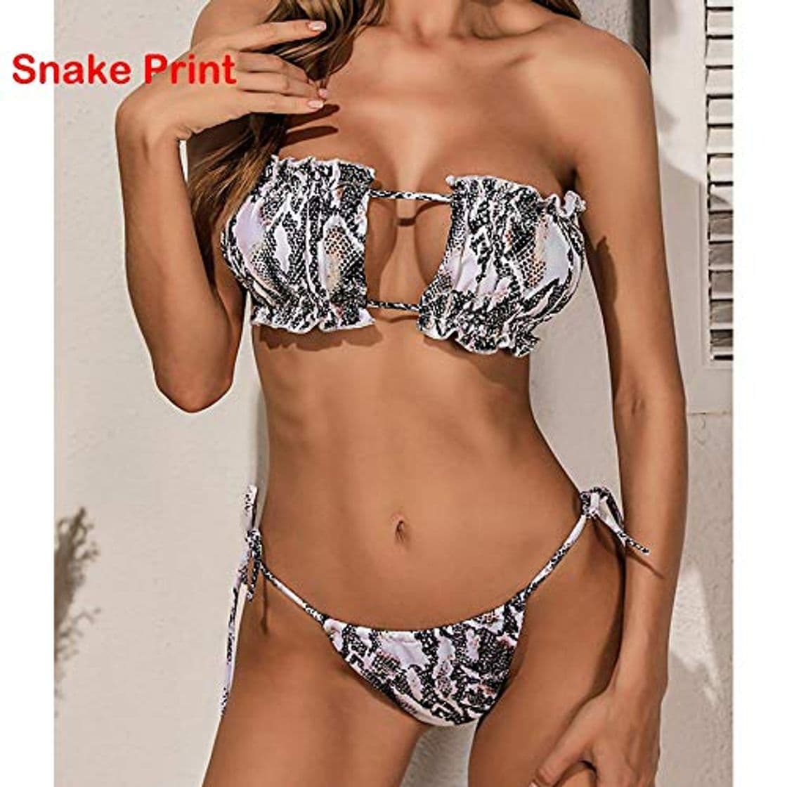 Moda Bikini Bikini Sexy Traje De Baño Plisado Traje De Baño Femenino Mujeres Mini Tanga Bikini Set Bañador Natación Ropa De Playa para Traje De Baño M Serpienteimprimir