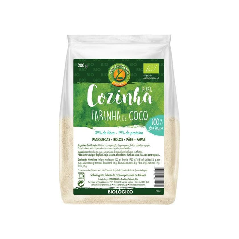 Product Farinha de Côco Biológica embalagem 200 g · Cem Porcento 