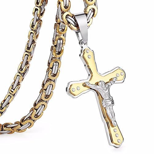 Producto VAWAA Christian Jesus Cross Crystal Collares Pendientes Enlace Grueso Cadena bizantina Acero