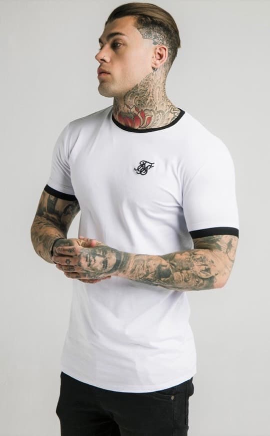 Fashion SikSilk  S/S Inset Straight Hem Ringer Gym Tee – White