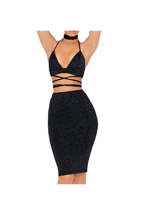 Producto Vestidos De Fiesta Mujer 2 Piezas Conjunto Verano Sexy Bodycon Apretado Sin