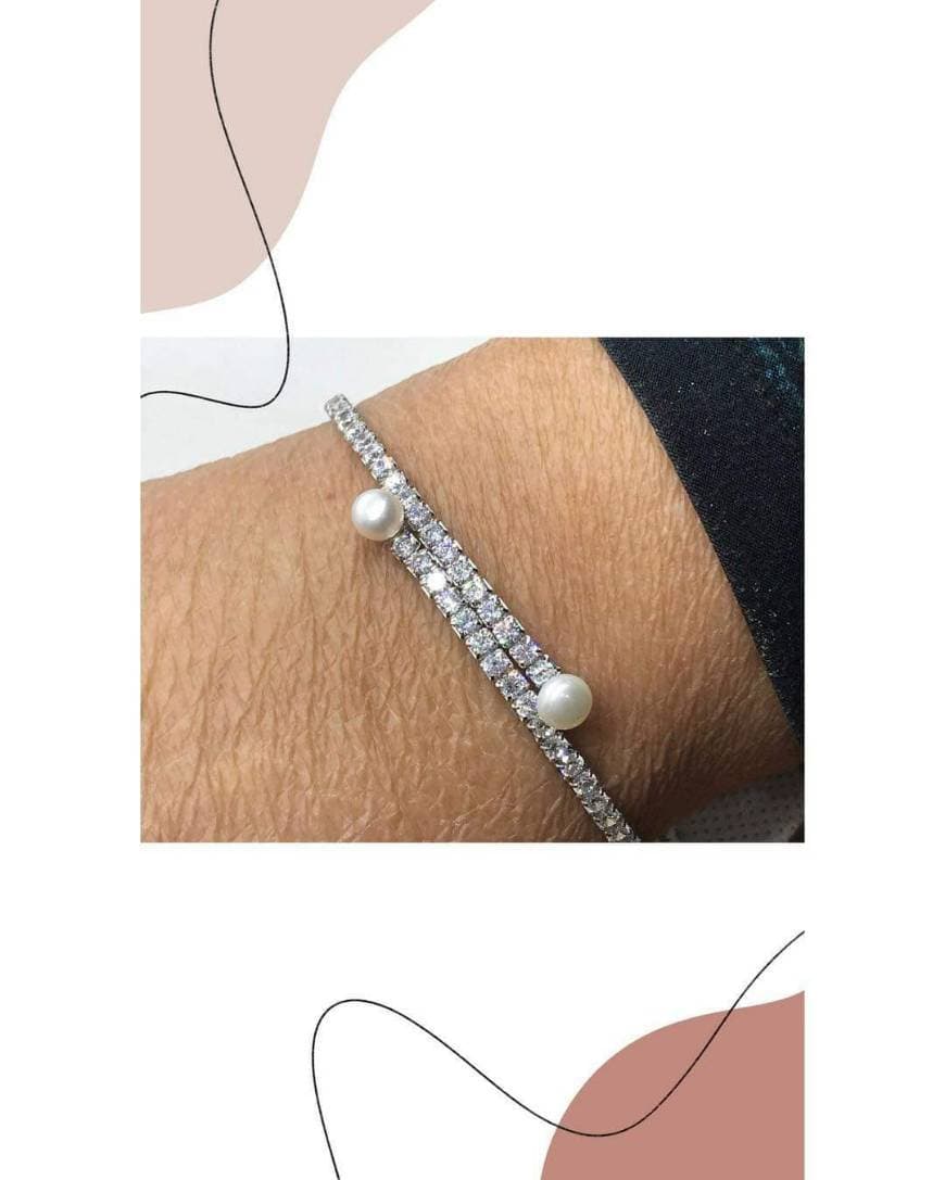 Moda Pulseira prata com zirconias e pérolas