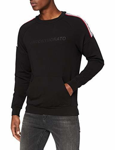 Product Antony Morato Felpa Girocollo con Tape Sulle Spalle E Stampa Sudadera, Negro