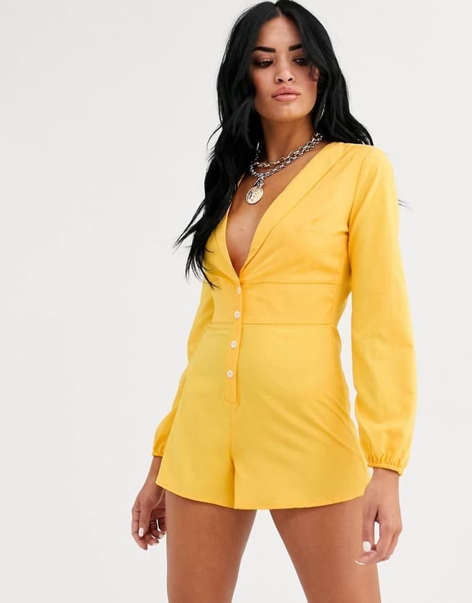 Product Lasula plunge front flippy playsuit in yellow