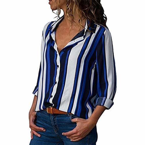 Product SETGVFG Blusa De Gasa Mujer Camisa A Rayas De Manga Larga Cuello