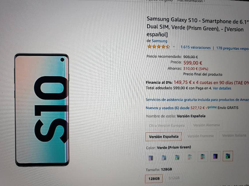 Producto Samsung S10