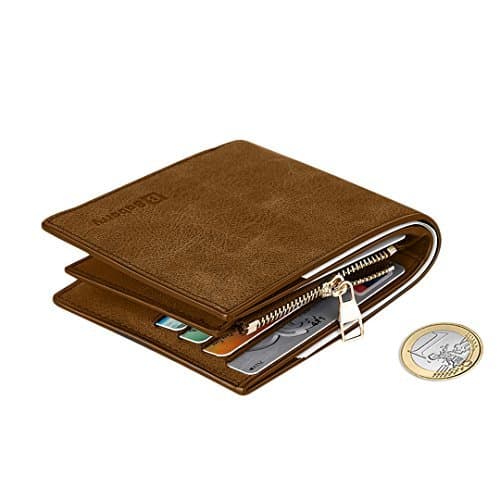 Lugar MPTECK @ Marró Cartera para hombre Estilo plegable Monedero Billetera de PU