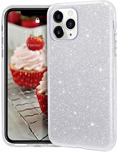 Product Coovertify Funda Purpurina Brillante Plateada iPhone 11 Pro, Carcasa Resistente de Gel