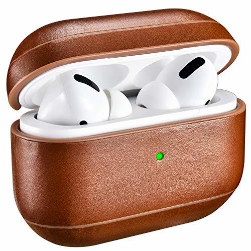 Electrónica AirPods Pro Funda Case, ICARER Piel Genuina Cuero Luxury Vintage Series Portátil