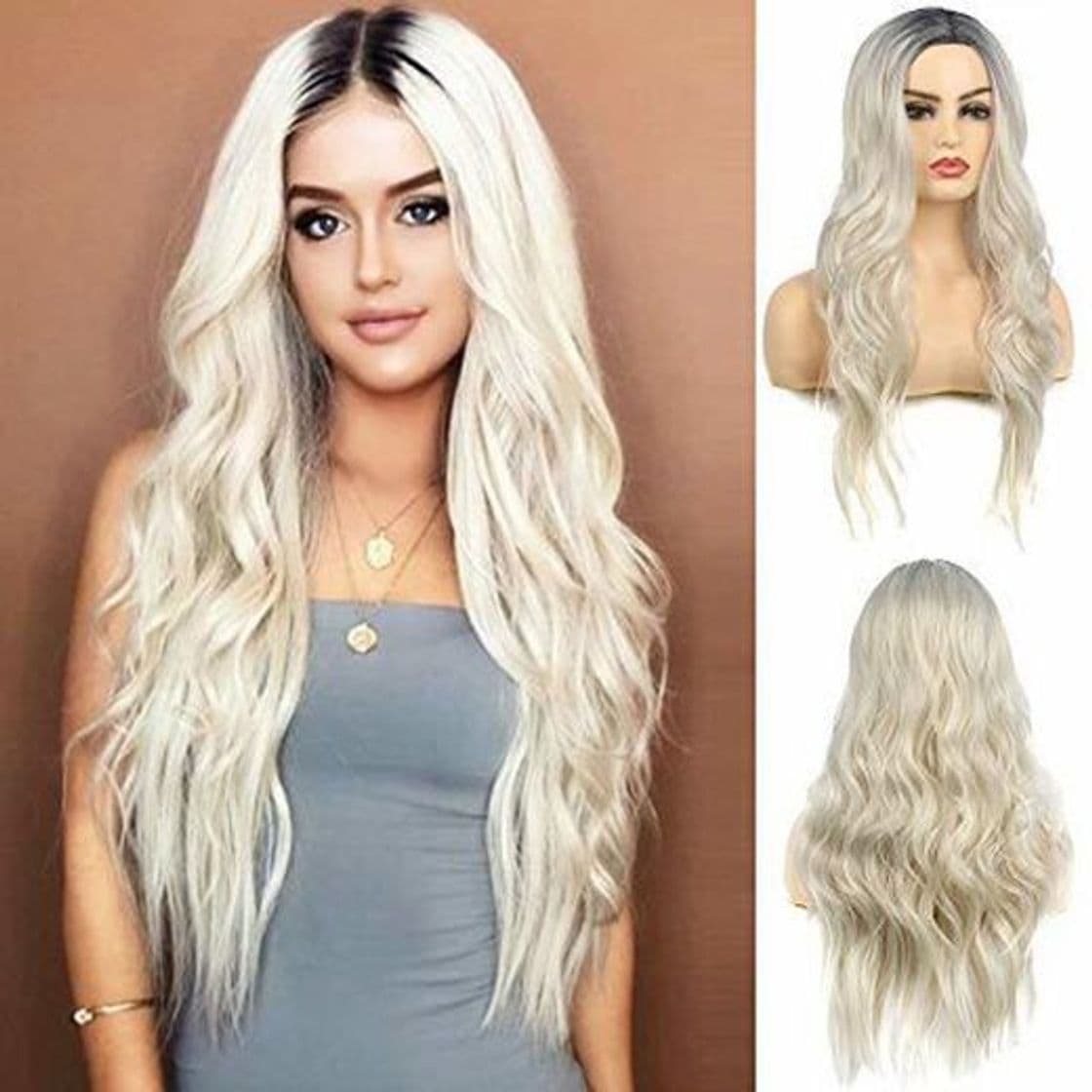 Producto Peluca Rubia Ombre Pelucas Mujer Platino Peluca Ondulada Larga Disfraces de Cosplay