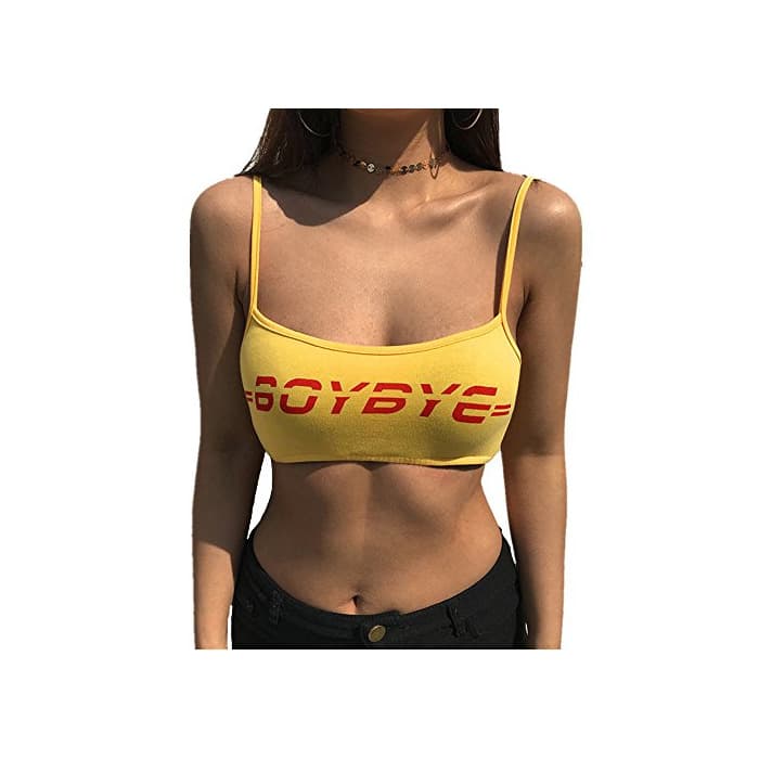 Moda Mujeres Sexy Crop Top Letter Impreso Camis Backless sin Mangas Tank Tops