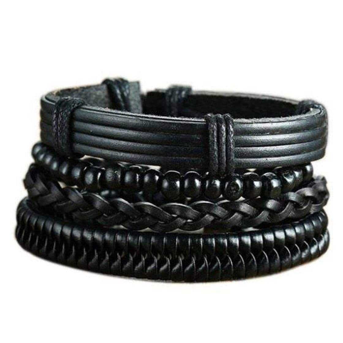 Fashion Bracelete Artestore em Couro Pulseira 4 em 1 Masculina Preto