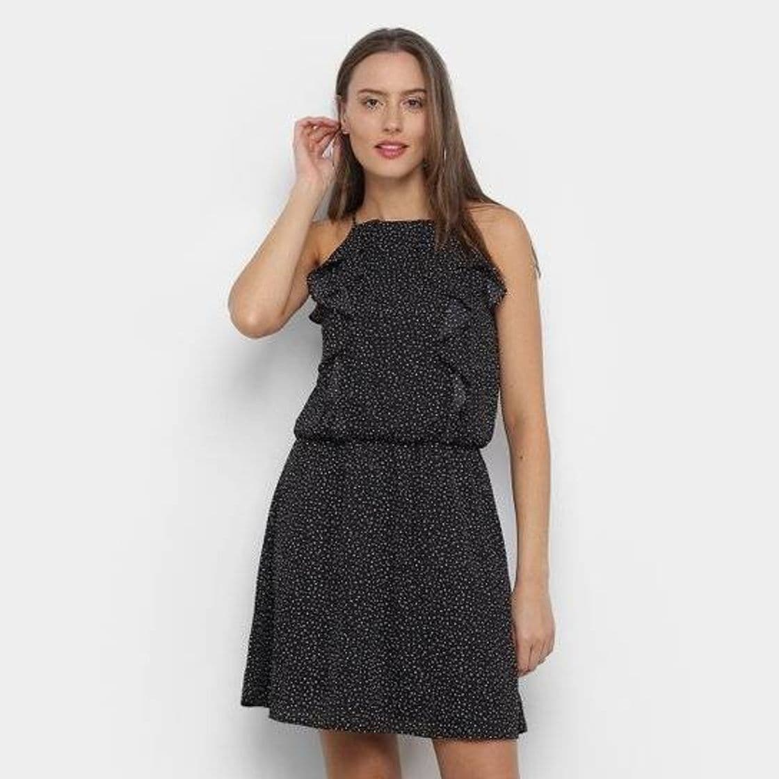 Moda Vestido Drezzup Evasê Curto Estampado Babados - Preto | Zattini