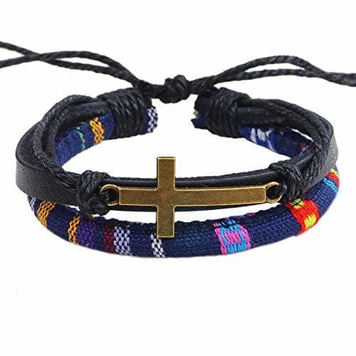 Fashion DADATU Pulsera de Hombre Vintage Hombres Bronce Cruz Pulsera Cristiana Jesús Jesús