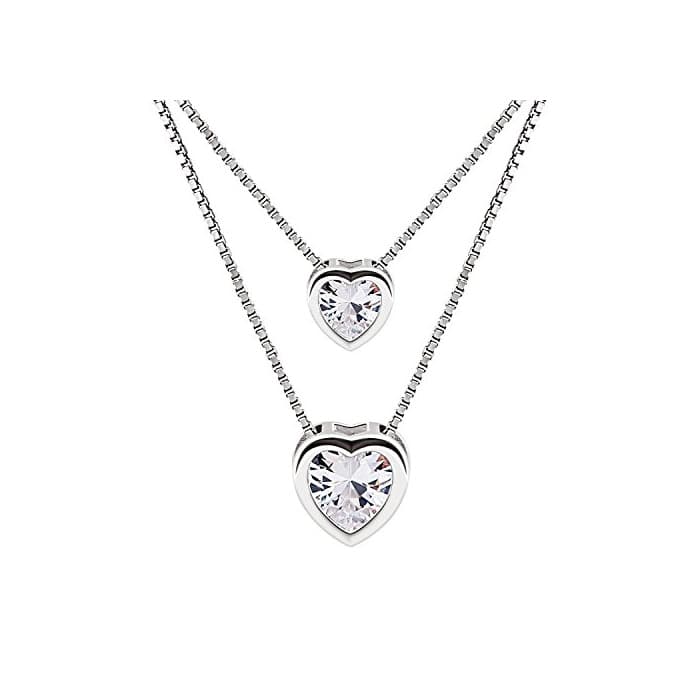 Fashion B.Catcher Mujer Collar Colgante Plata de Ley 925 con Doble corazón con