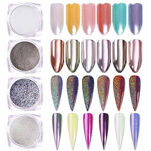 Beauty Born Pretty 4 Cajas Nail Art Powder Mirror Holographic Laser Rainbow Neon