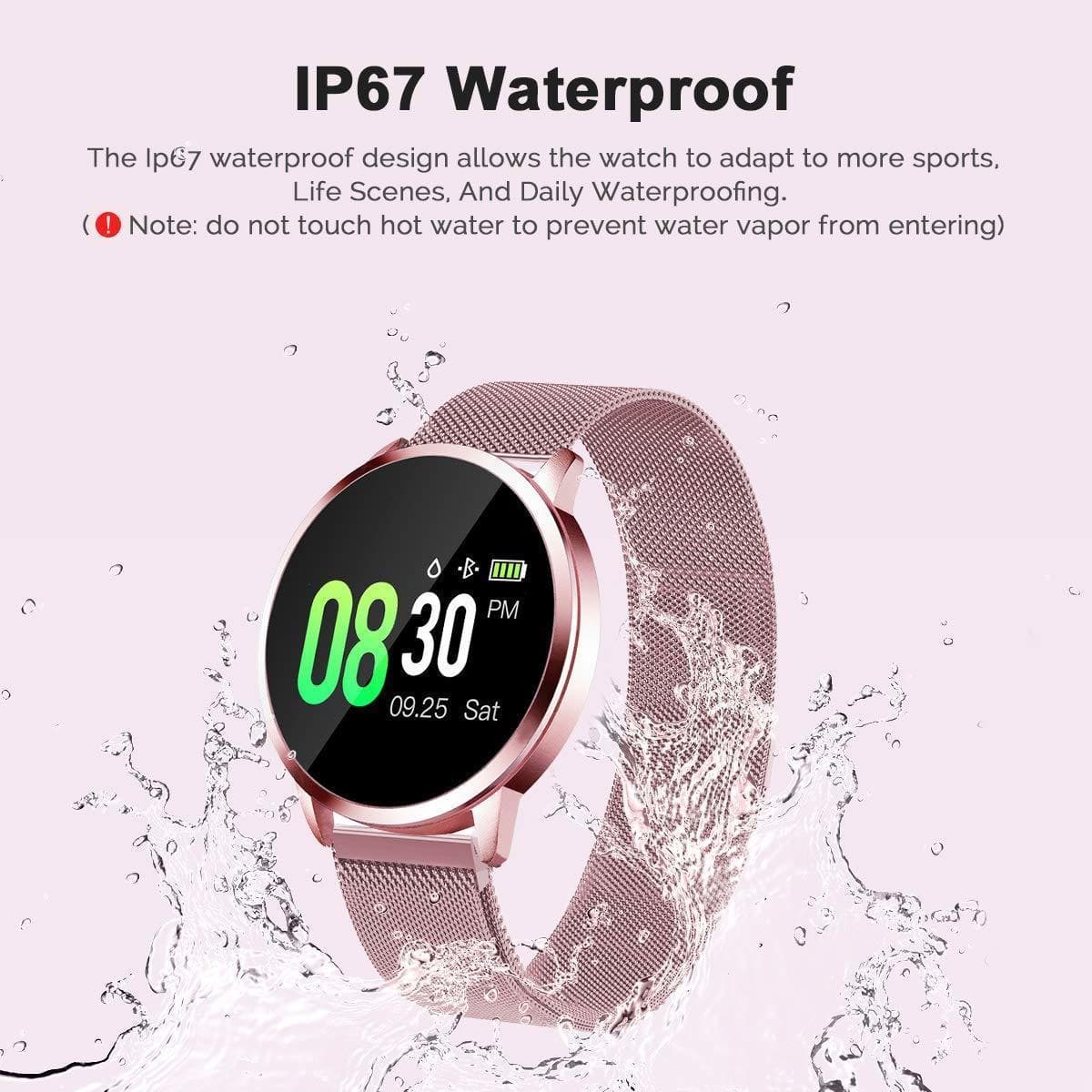 Fashion Smartwatch Mujer Rosa Impermeable Reloj Inteligente Elegante Fitness con Monitor Impermeable IP67