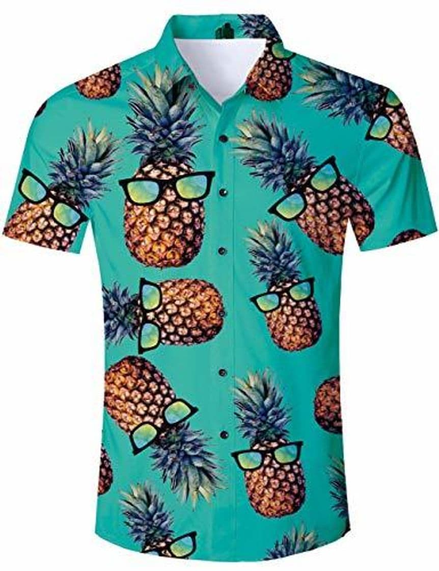 Product TUONROAD Camisa Hawaiana Hombre Funny Piña 3D Verde Manga Corta Verano Casual