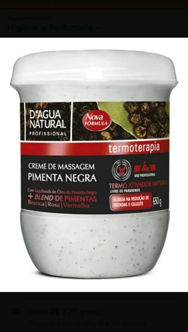 Fashion Creme Pimenta Negra, Termoativo Natural - Reduz Medida