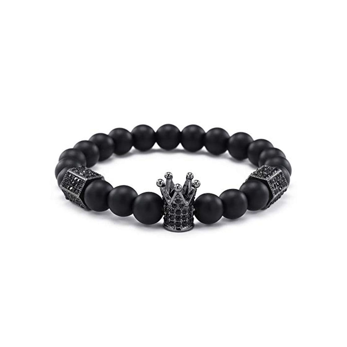 Moda Punk Jewelry Cz Skull Skeleton Crown Charm Bracelet Hematite Stone Beads Pulsera Sets Para Hombres Mujeres Pulseira Masculina Bileklik 20cm