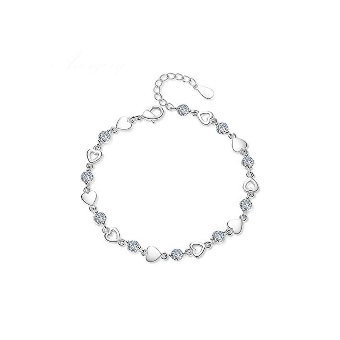 Fashion 925 Plata Esterlina Amor Corazón Circón Pulseras para Mujeres Joyas De Cristal Pulseira Feminina 20 Cm