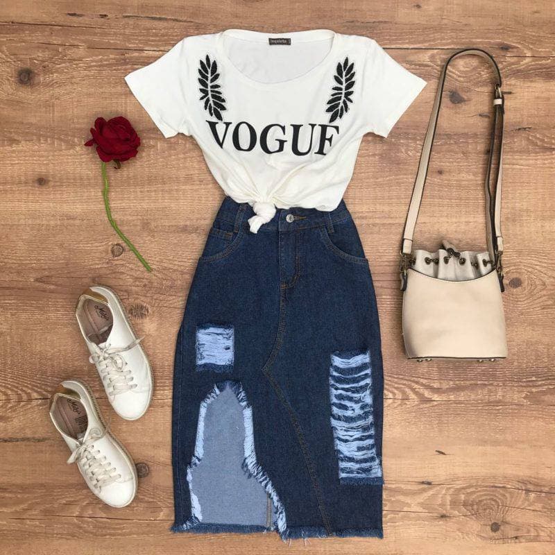 Moda Saia Midi Jeans