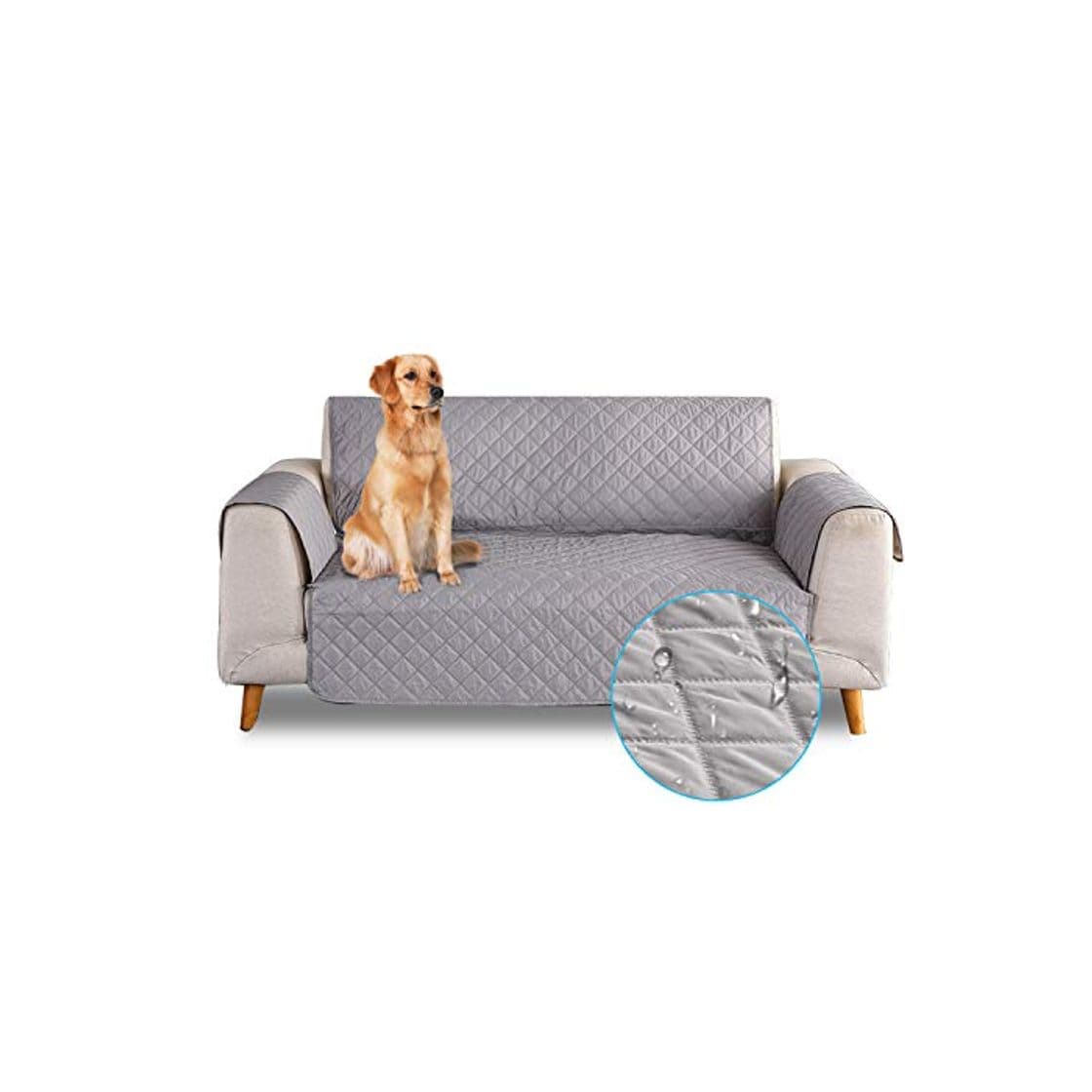 Product PETCUTE Funda de sofá 3 plazas Cubre Sofas Impermeable Protector de sofá Antideslizante Acolchado Sofas Fundas para Perros Gris