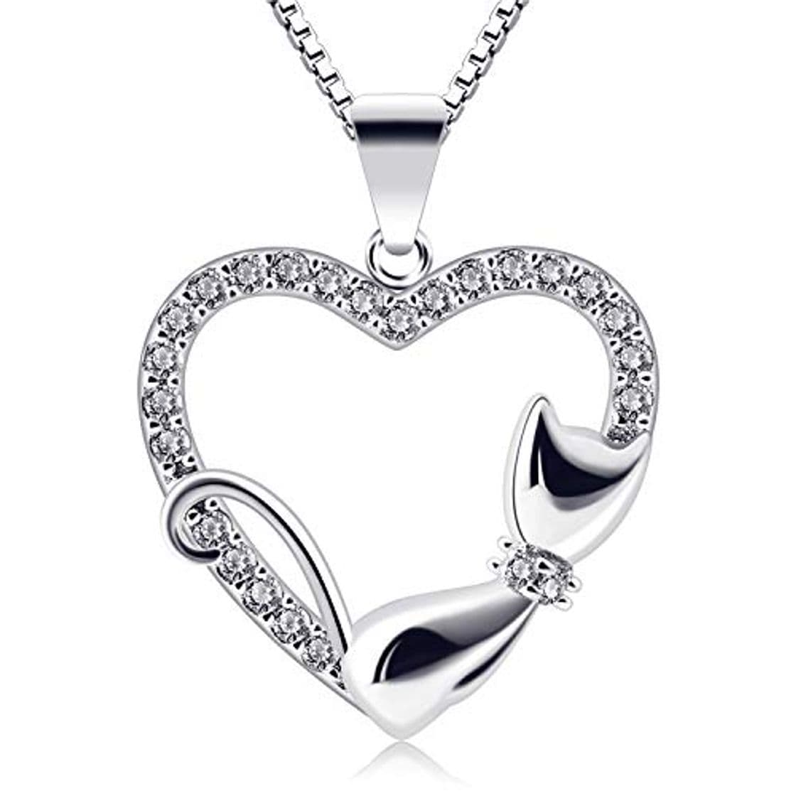 Place B.Catcher Corazón Collar Mujer Plata de Ley 925 Gato Colgante Navidad con