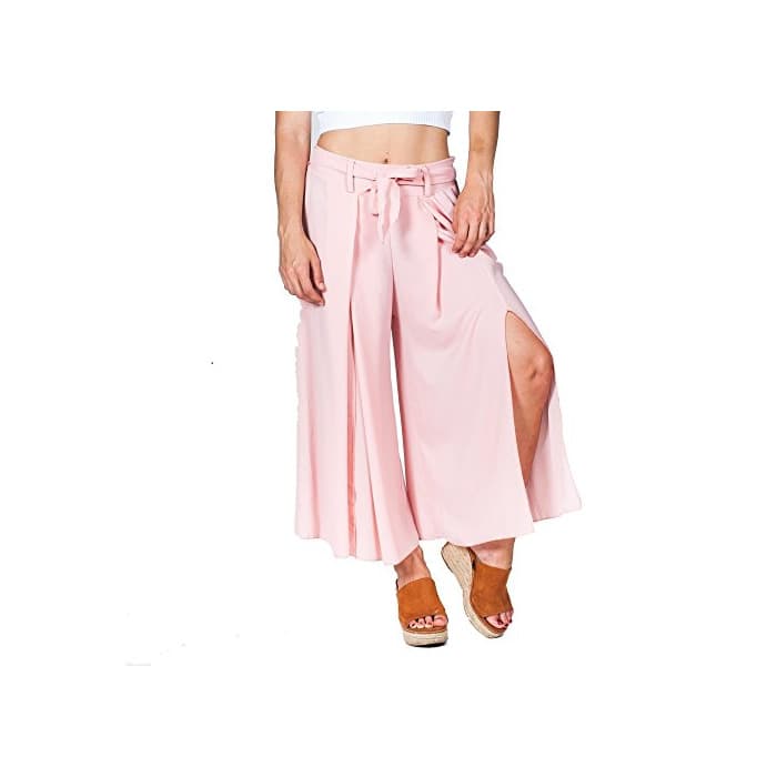 Moda Pantalón Cropped Rosa Pastel con Lazo