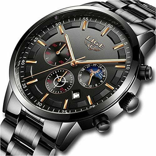 Fashion LIGE Relojes para Hombre Moda Acero Inoxidable Deportivo Analógico Reloj Cronógrafo Impermeable