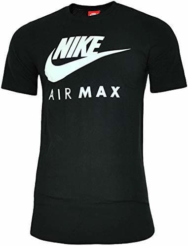 Moda Nike Air MAX tee Hombre Camiseta Algodón T-Shirt Deportiva Fitness Negro/Blanco, Tamaño