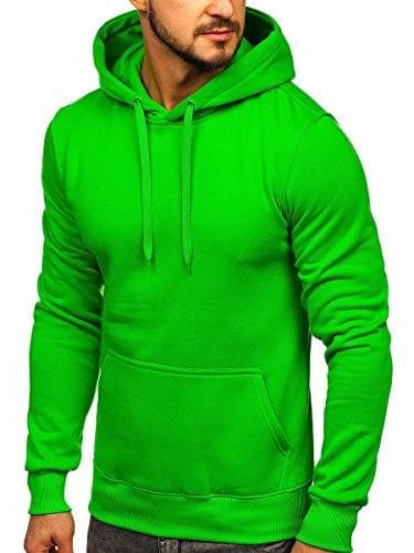 Product BOLF Hombre Sudadera Básica Unicolor Hoodie con Capucha J.Style 2009 Verde(Claro) M